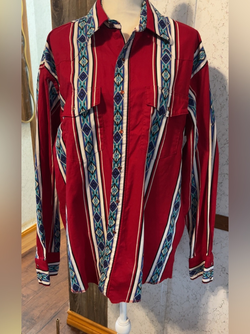 Vintage Style Wrangler Western Shirt XL Red Southwestern Print